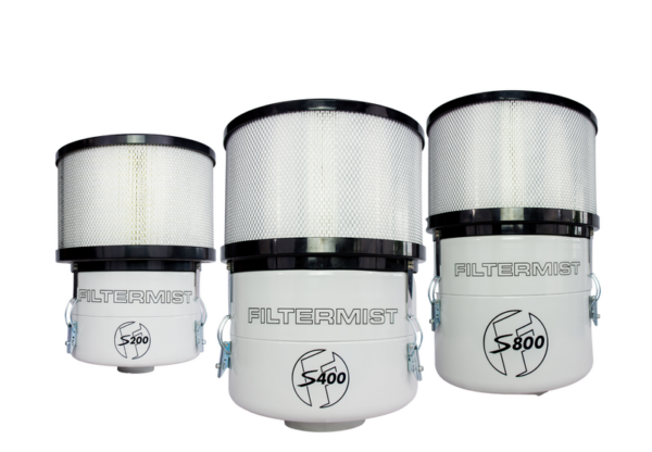 Filtermist S Series oil mist collectors – S200, S400, and S800 models for CNC mist extraction in South Africa